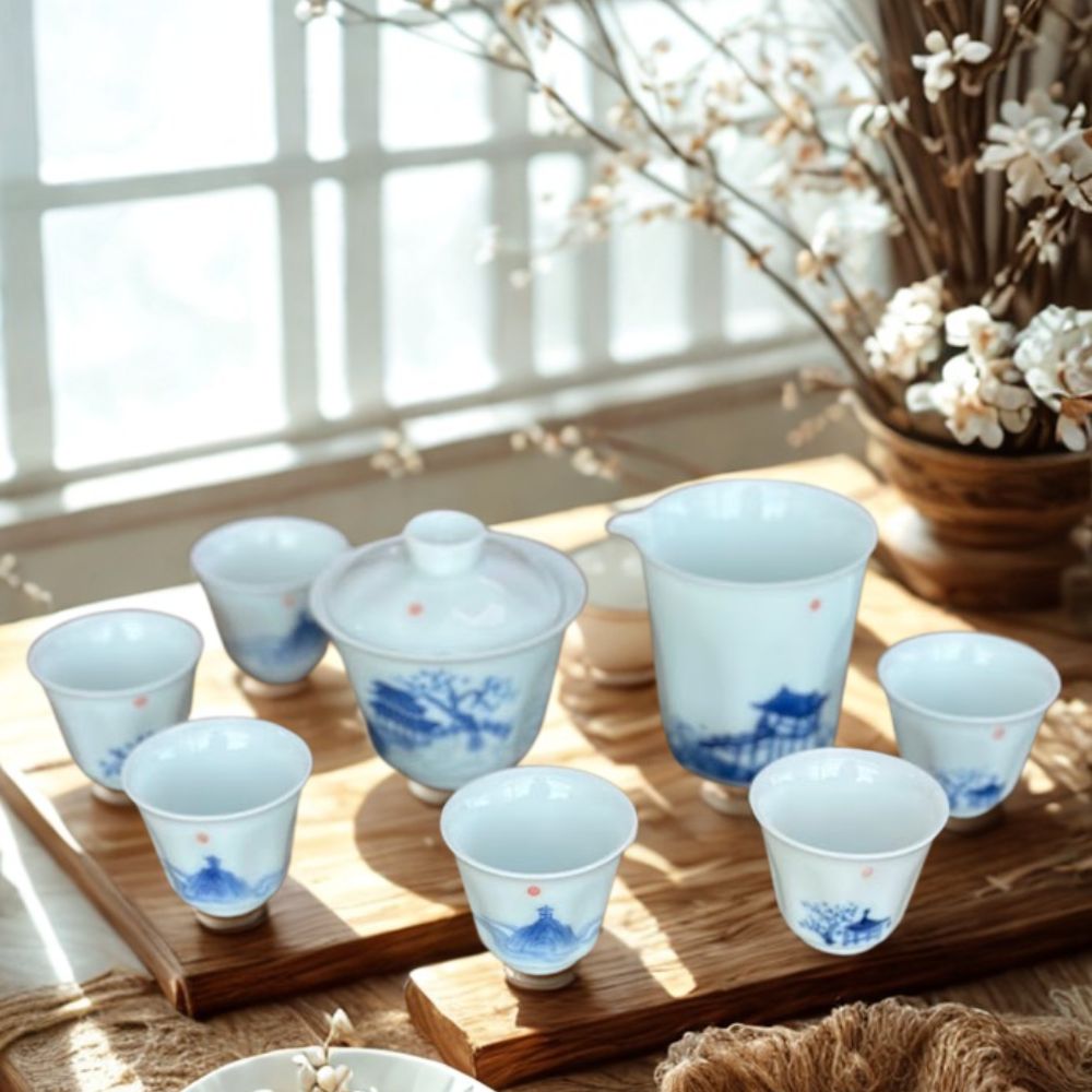 Hand-painted blue and white Yiyun bowl set SHWQH-YY-4KS