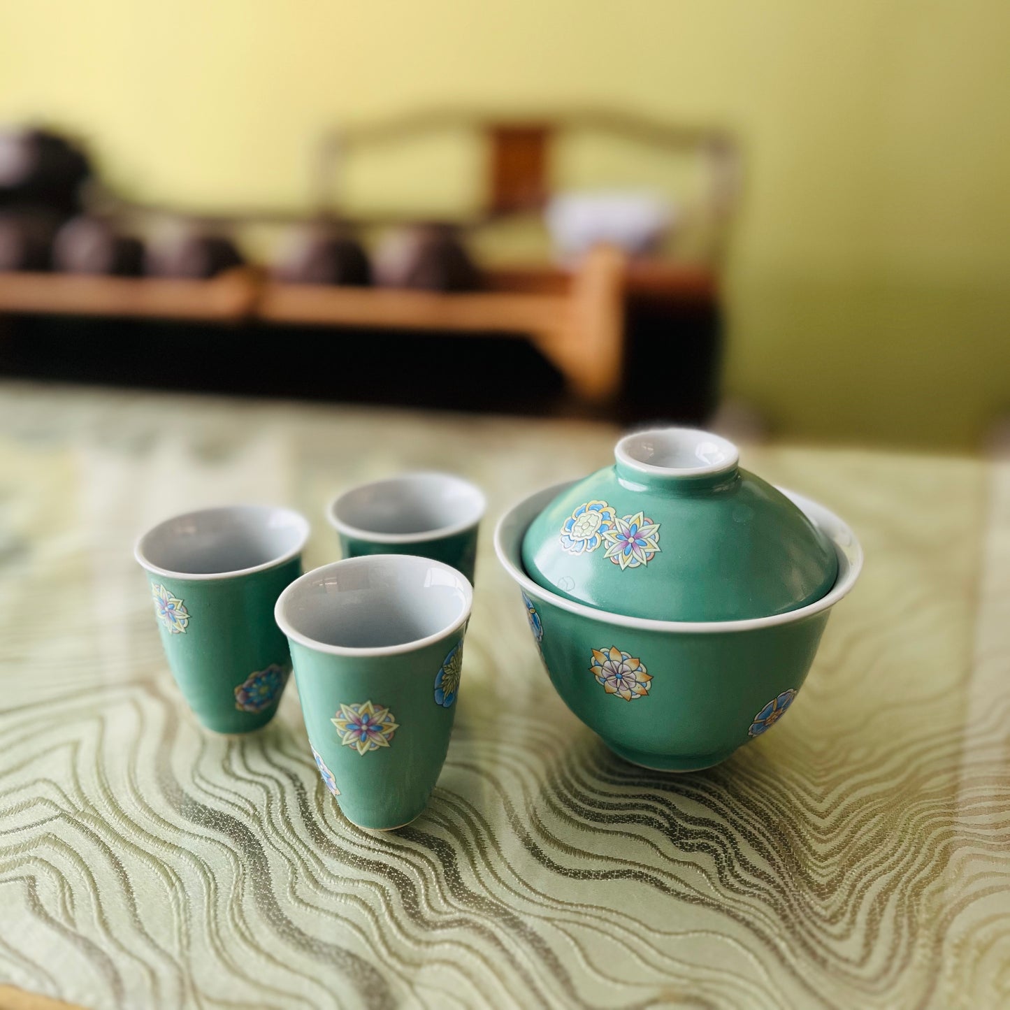 Flowery Lid bowl set-Turquoise
