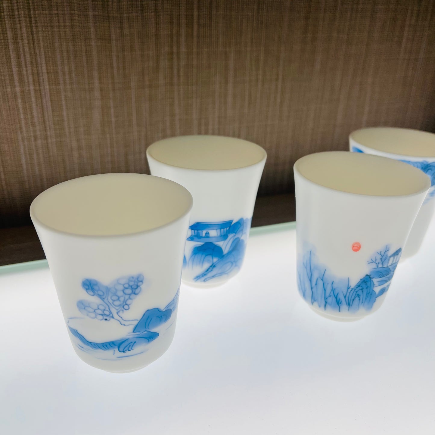 Jade porcelain hand-painted blue and white landscape drinking cup set YCSH-QHSS-4S