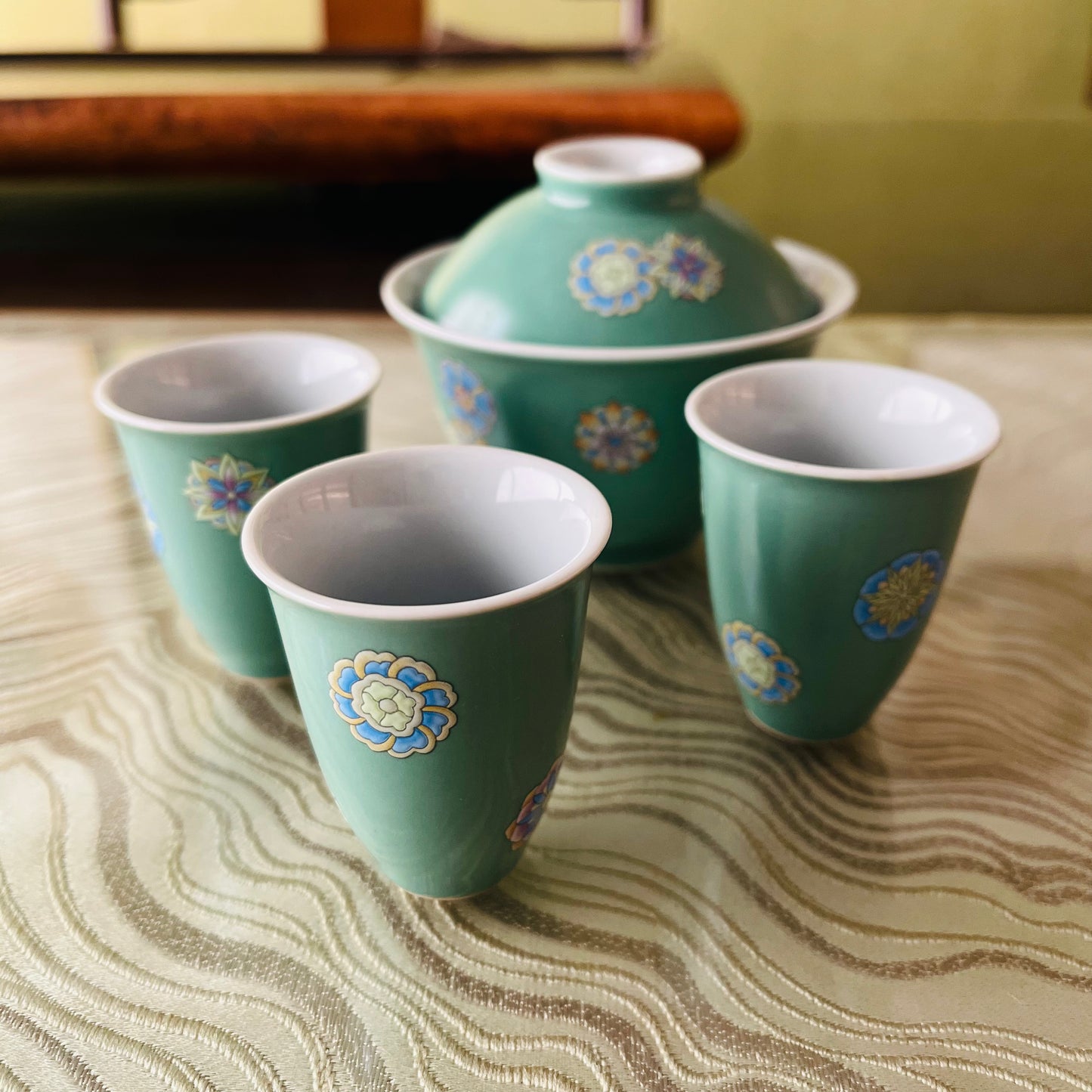 Flowery Lid bowl set-Turquoise