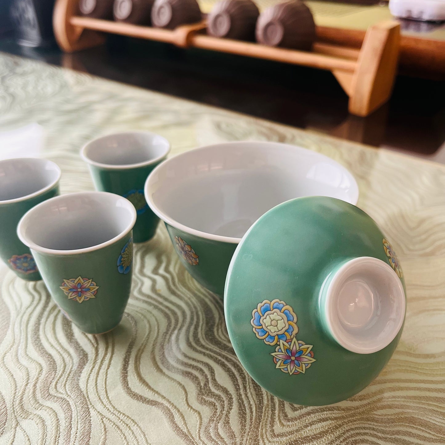 Flowery Lid bowl set-Turquoise
