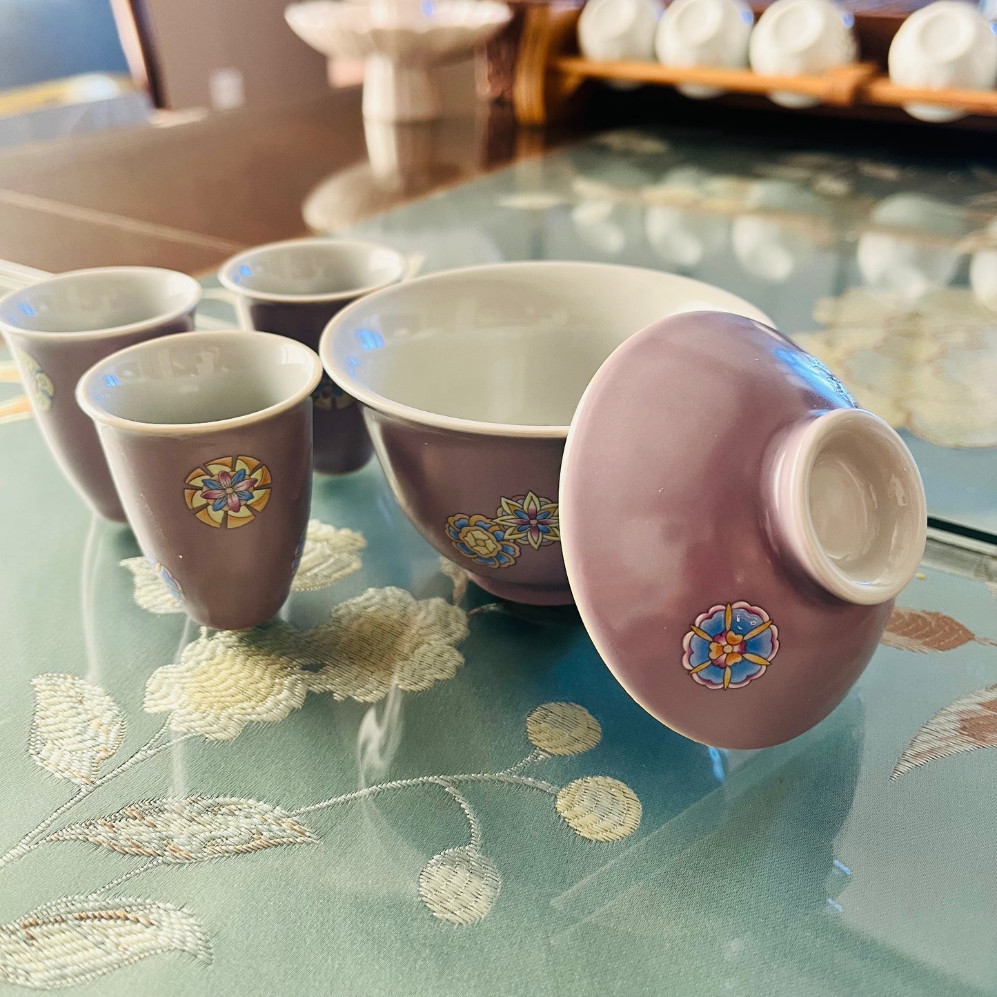 Flowery Lid Bowl Set- lotus color