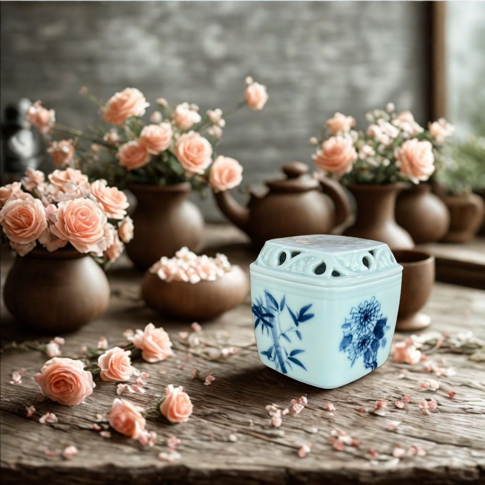 Tenfu Cave Cloud Carved Incense Burner-Blue and White Four Gentlemen CENSER-YX-SJZ