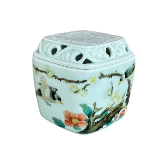 Tenfu Cave Cloud Carved Incense Burner-Pastel Flowers and Birds CENSER-YX-FCHN