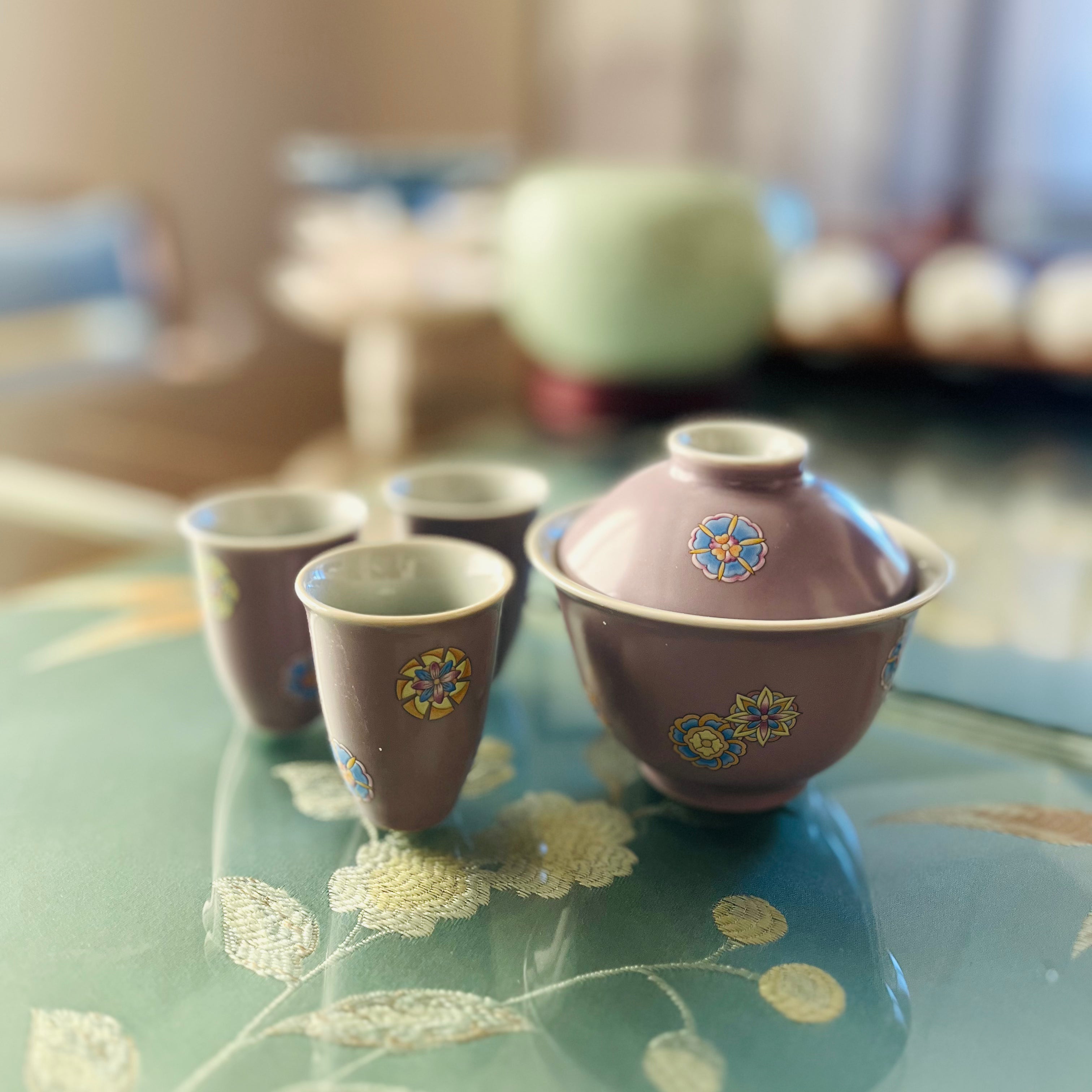 Flowery Lid Bowl Set- lotus color