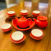 Yellow-glazed peach-shaped teapot set 黃釉蟠桃壺組