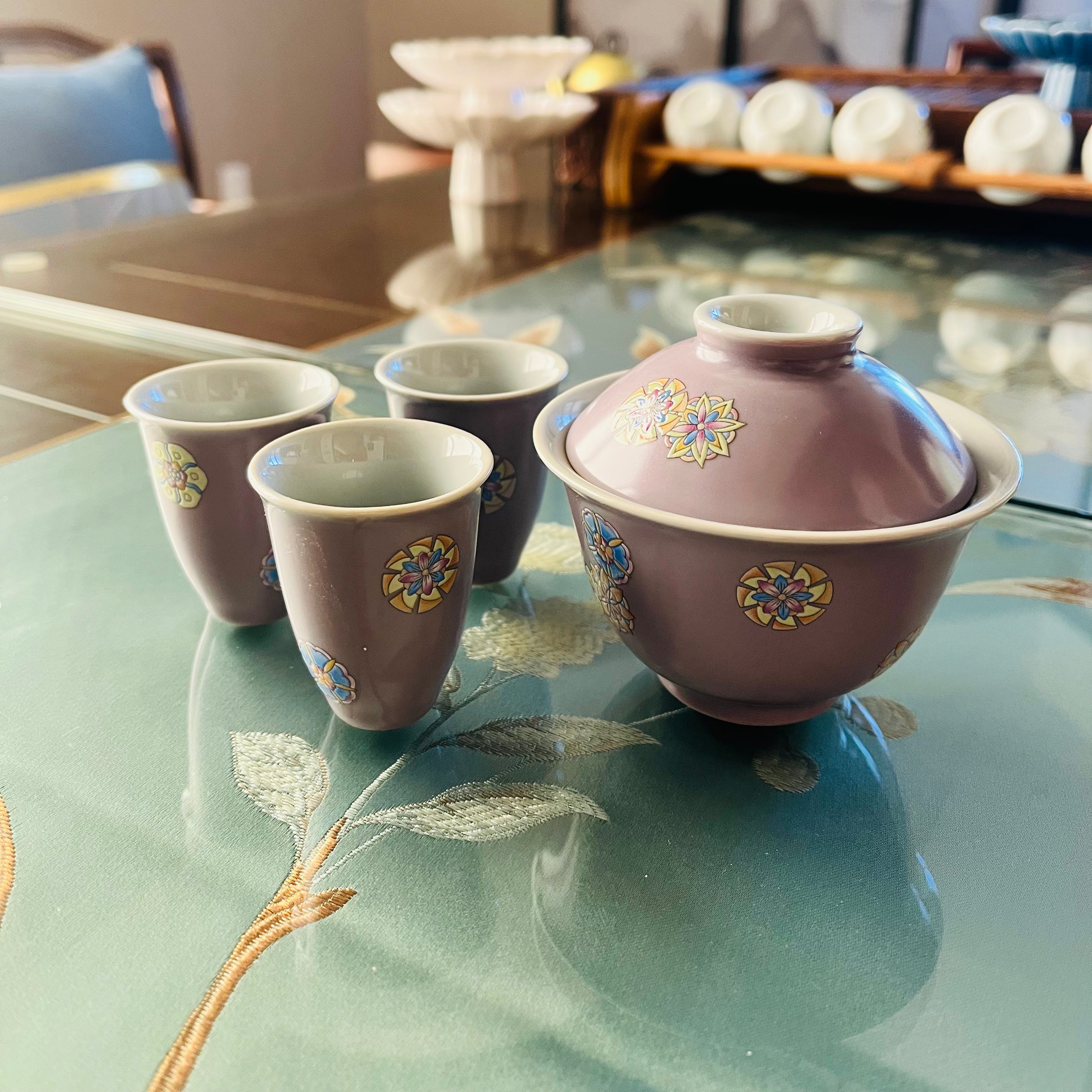 Flowery Lid Bowl Set- lotus color